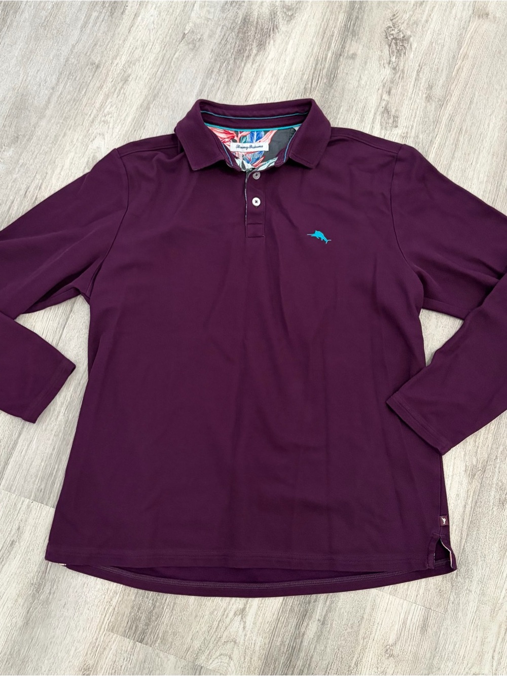 Tommy Bahama IslandZone long-sleeve polo shirt mens large purple marlin logo